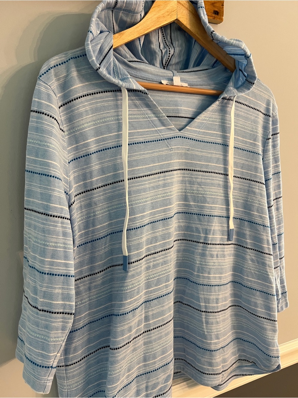 Talbots Terry Cloth Hoodie Blue Striped Beach Coverup Pullover Coastal Cottage - Picture 2 of 14